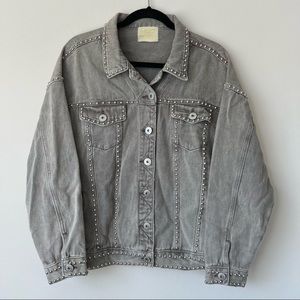 Judith March Gray Embellished Denim Jacket Personalized Studded Size Small